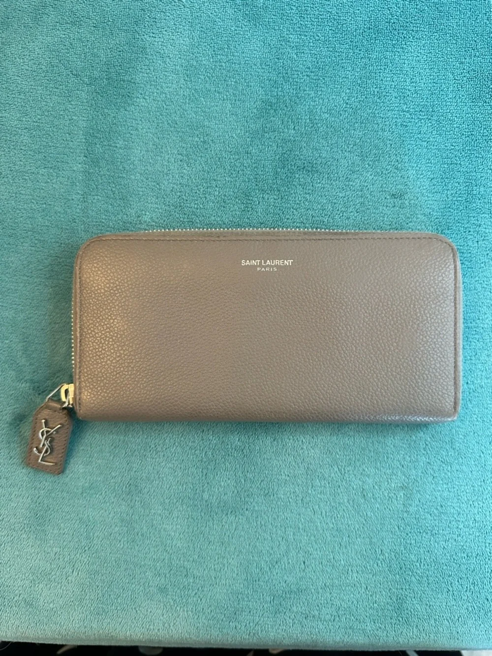 YSL Saint Laurent Gray Zip Around Wallet Leather Silver Hardware - Picture 1 of 16